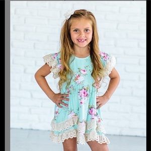 Teal Floral Crochet Angel-Sleeve Dress